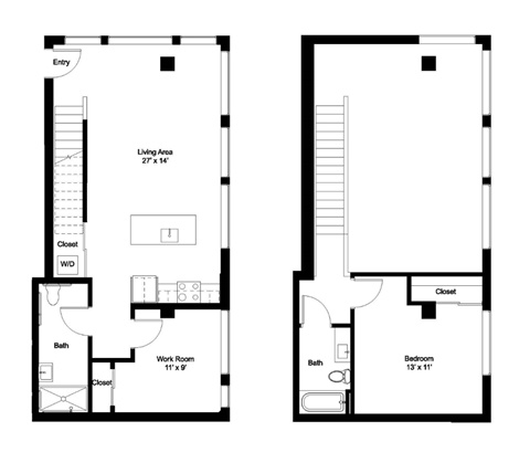 Floor plan for 2 beds, 2 baths, 1170 sqft
